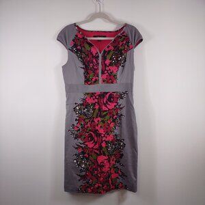 Nine West Cotton Dress, Gray and Purples, Size 10